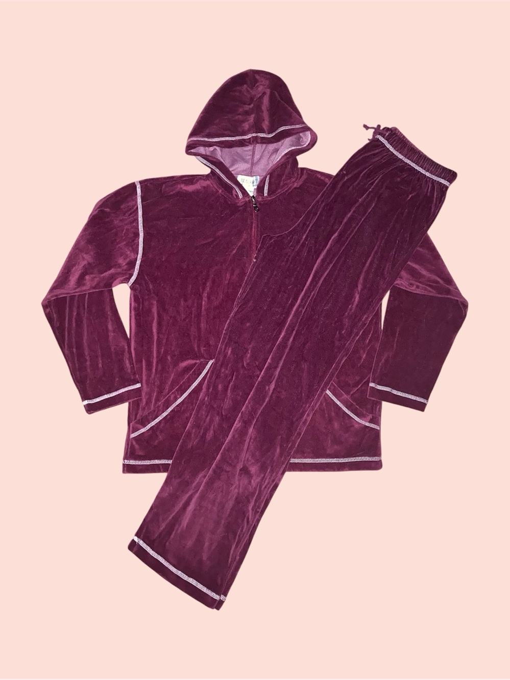 Maroon Velour Hoodie & Pants Tracksuit Set
